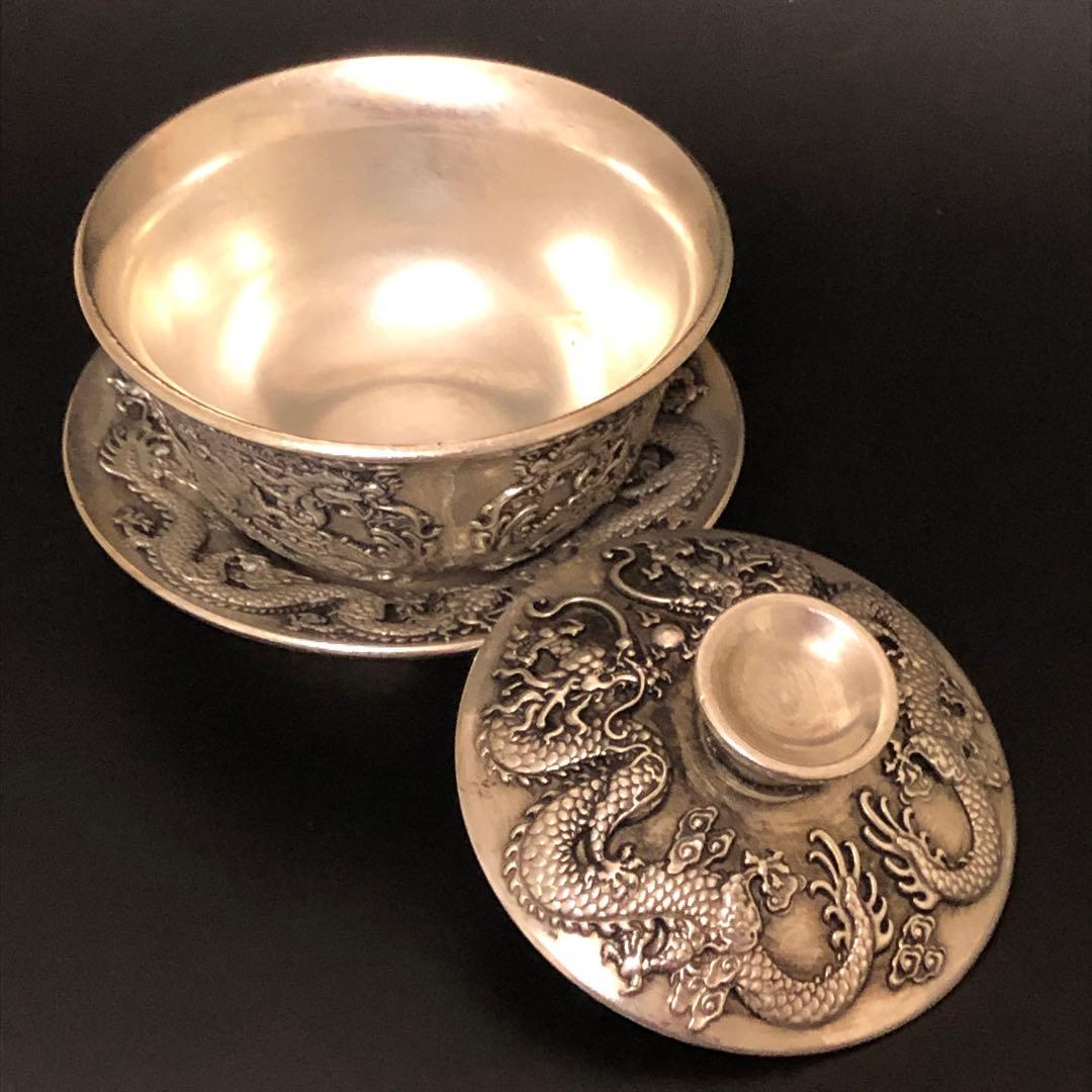 旧家蔵出 御匠一口呑茶碗 銀龍御用 稀少 高級な銀龍彫刻