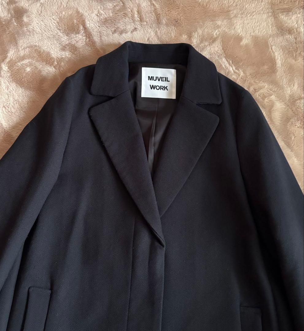 最終！ミュベールワーク ざっくりチェスターコート 美品38 ネイビー