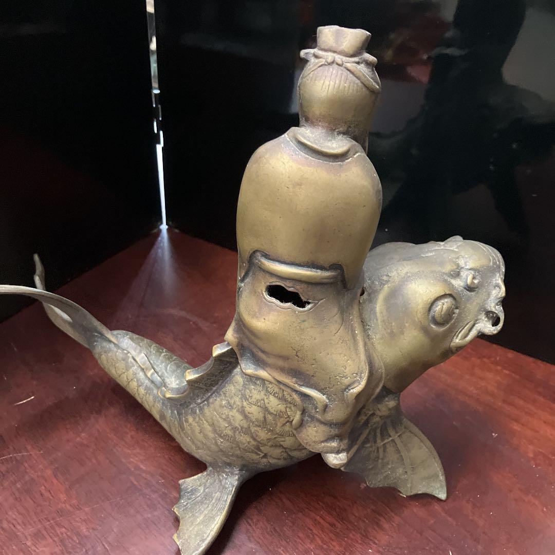銅造鯉仙人のったり香炉