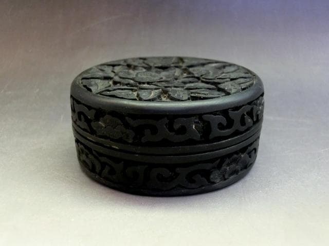 香合■鳥井 木彫り 牡丹 唐草 古い丸香合 お茶道具 古美術 時代物 骨董品■