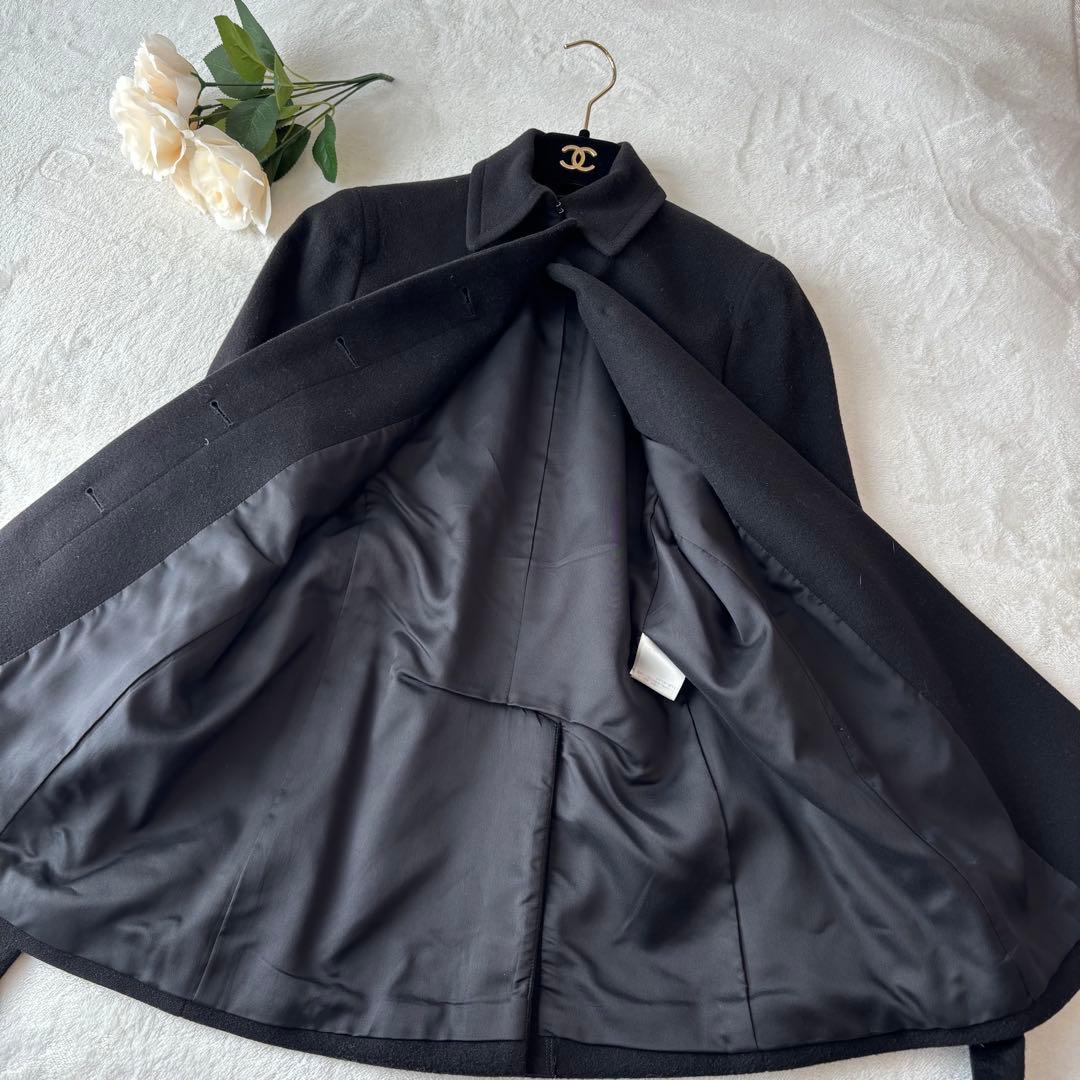 Theory セオリー カシミヤ ショート丈コート 黒 ベルト Aライン M