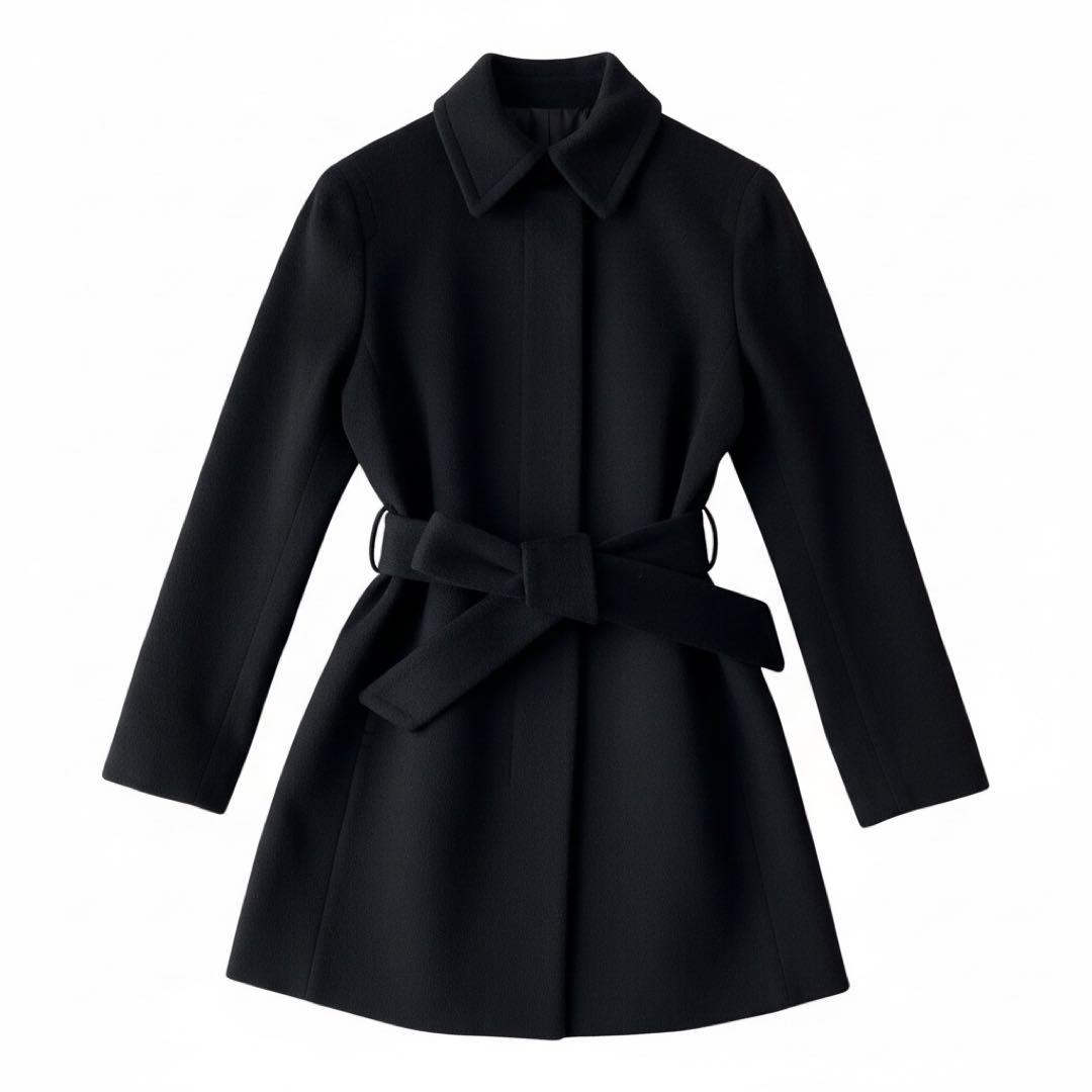 Theory セオリー カシミヤ ショート丈コート 黒 ベルト Aライン M