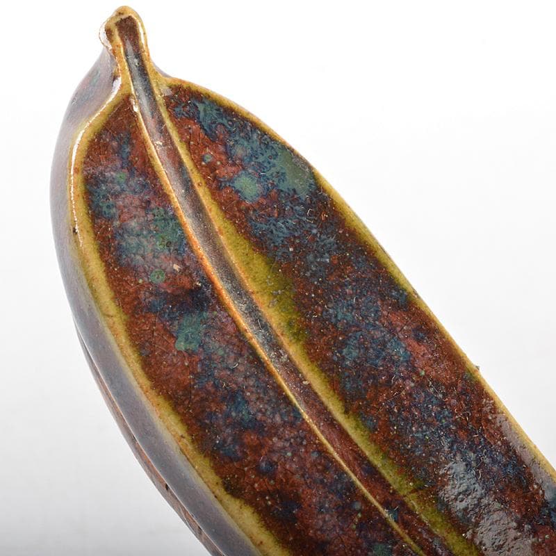 茶道具　瀬戸焼　加藤春二作　竹葉香合　共布共箱　V　R5970