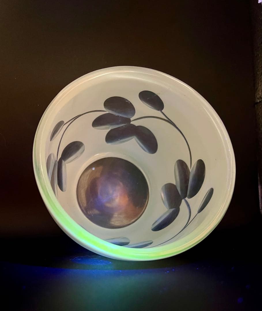 大正ロマン 白被せガラス 切子 盃洗 茶道具 ウランガラス アンティーク