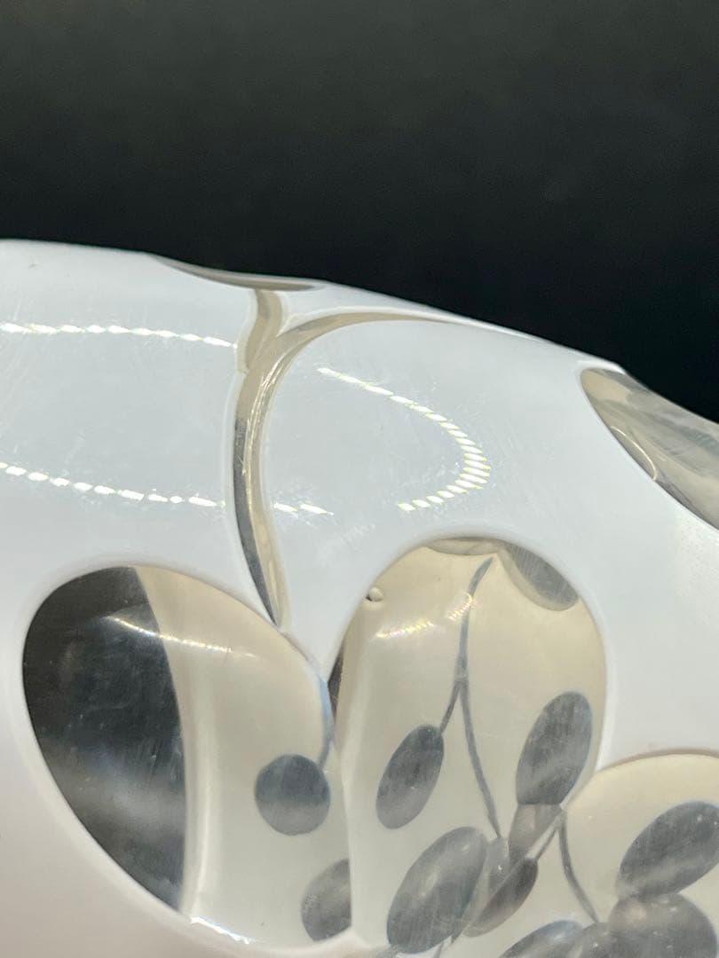 大正ロマン 白被せガラス 切子 盃洗 茶道具 ウランガラス アンティーク