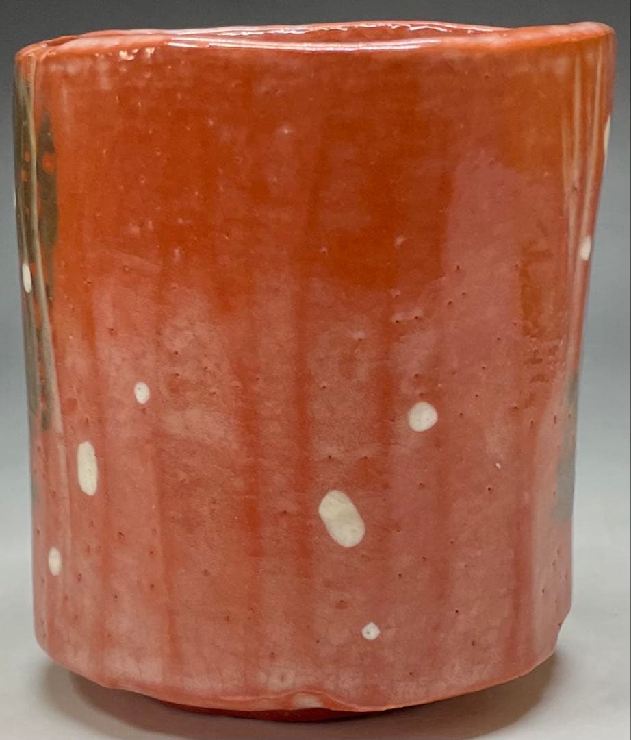 裏千家14世淡々斎宗室御書付 光悦雪片写 赤筒茶碗 四方桟共箱 仕覆