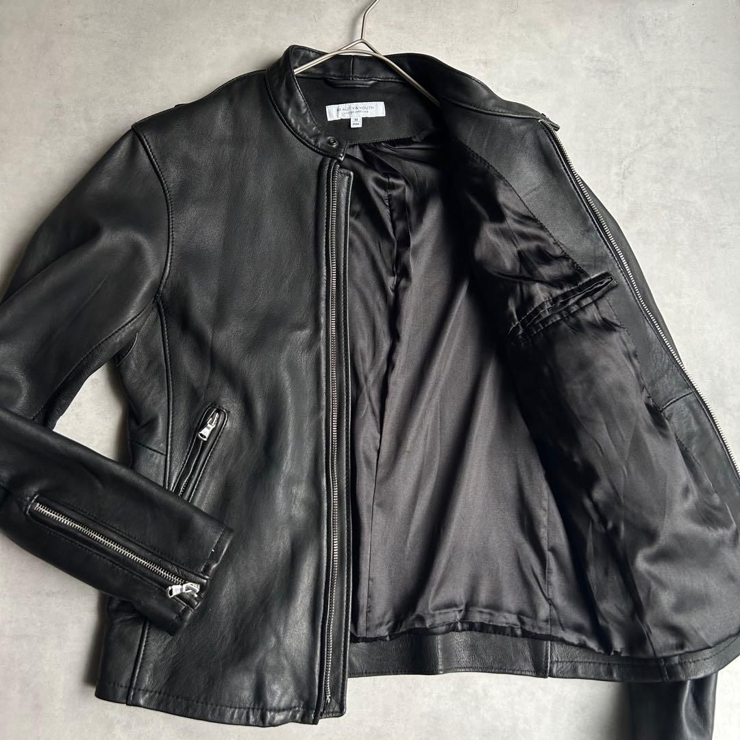 ユナイテッドアローズ レザージャケット ライダース シングル 羊革 黒