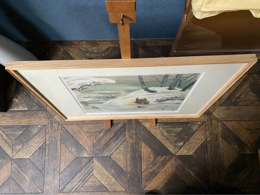 工藤甲人 リトグラフ 待春 アート 額縁 インテリア版画1950年代作品