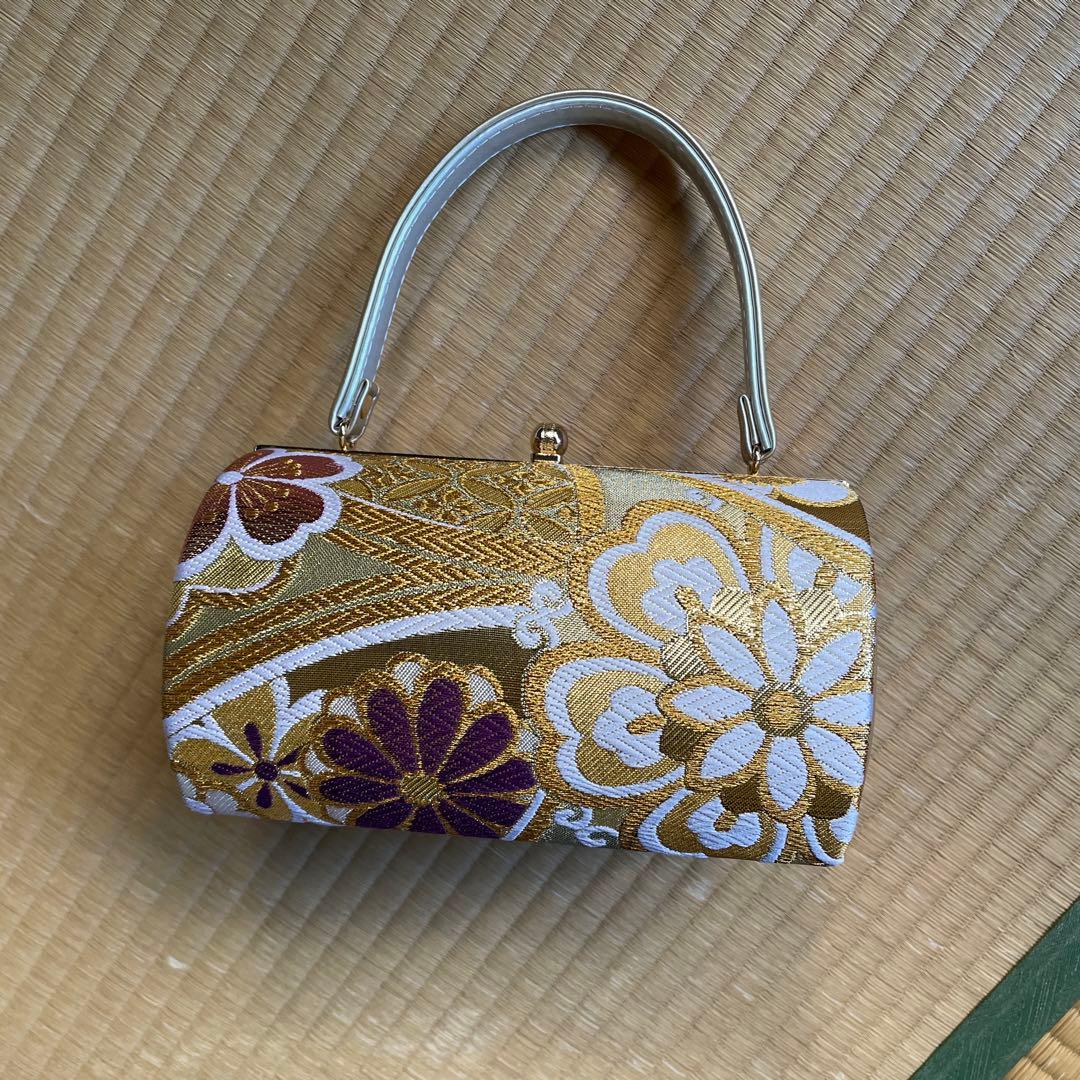 草履バッグセット 振袖用 帯地 ゴールド 古典 フリーサイズ w49-1