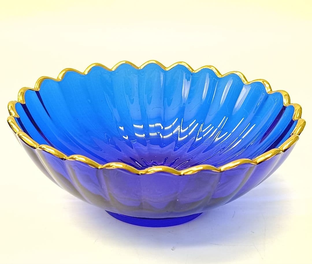 保管品】天金 菊小判 のぞき 洗鉢 ルリ 瑠璃ガラス 各5客 箱