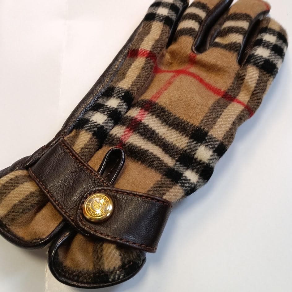 BURBERRY】チェック柄カーフレザー手袋 M イタリア製