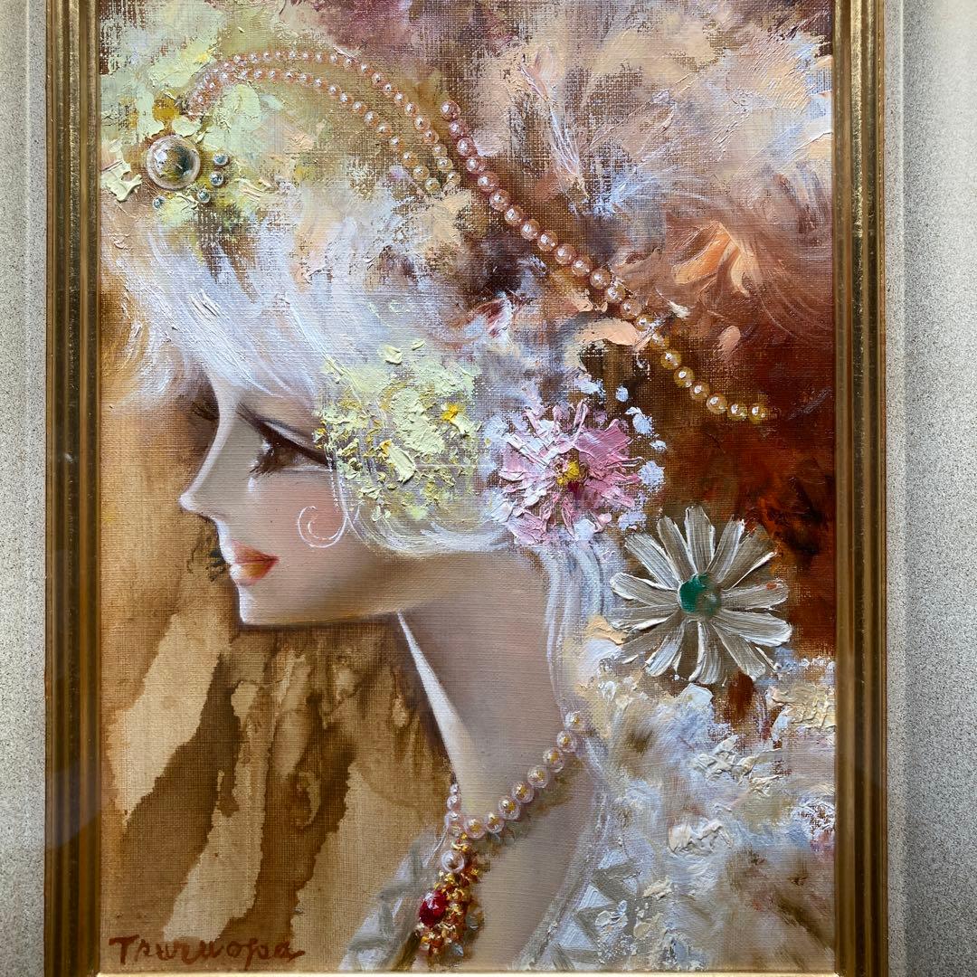 鶴岡義雄『マドモアゼル』額56×47絵薬33×24F4サイズ