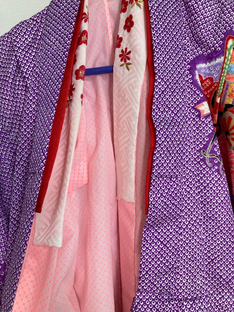 着物　七五三　絞り柄　女の子　レトロ　アンティーク　紫