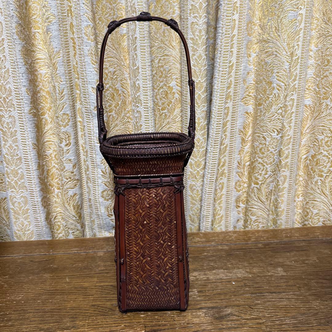 竹かご 花籠 竹籠 竹網 茶道具 花入 花器 古民具アンティーク