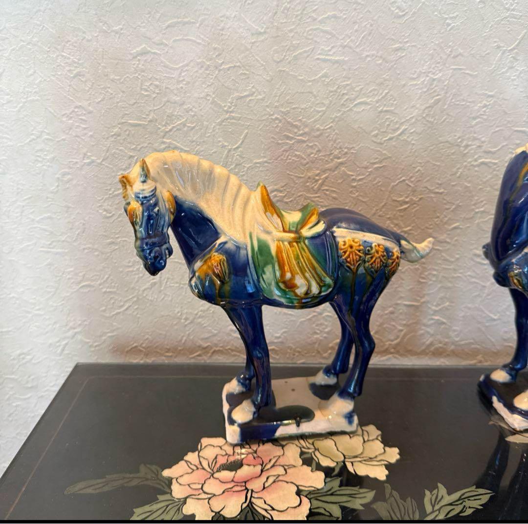 陶器製馬の置物 4体セット中国洛陽美術陶器 唐 三彩 馬