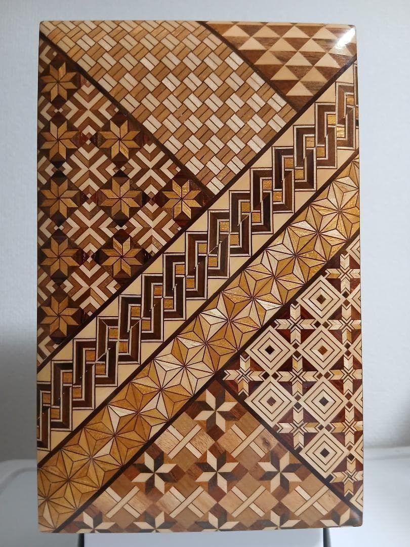 箱根寄木細工 木製収納ボックス 7寸2ツ引き出し ハネ鏡 箱根寄せ木細工