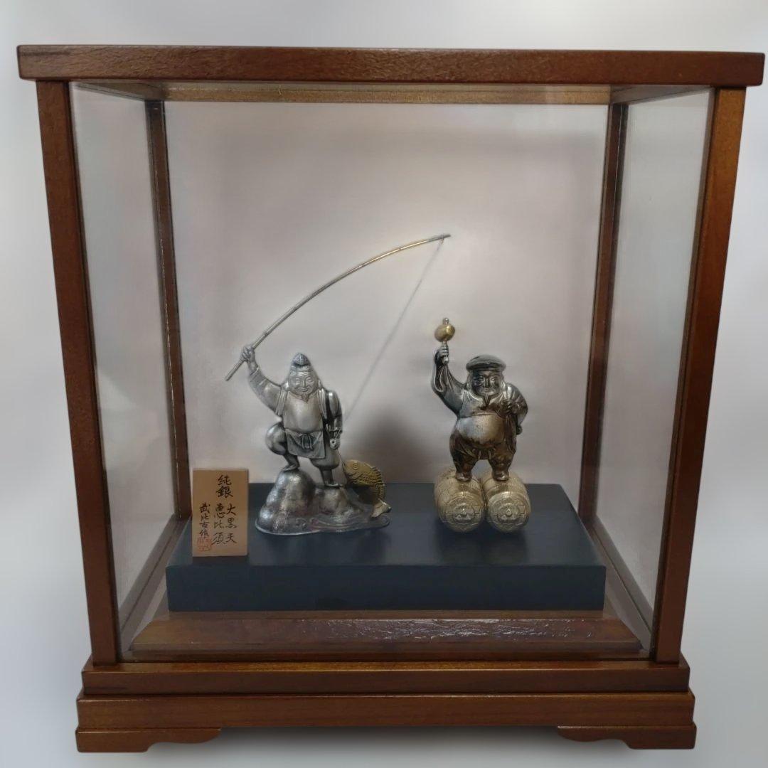 初代 武比古作 純銀 大黒天 恵比須 インテリア 縁起物 刻印有り 箱