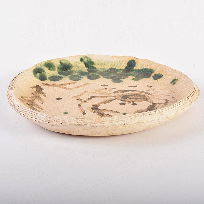 北大路魯山人作　織部　蟹絵　皿　時代箱付　V　R7715