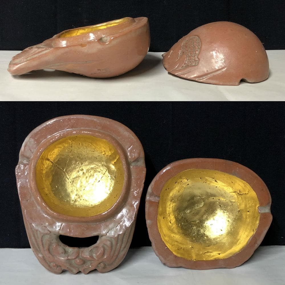 e1091 赤楽 木魚香合 在銘 共箱 香合 茶道具 ○e1091 赤楽 木魚