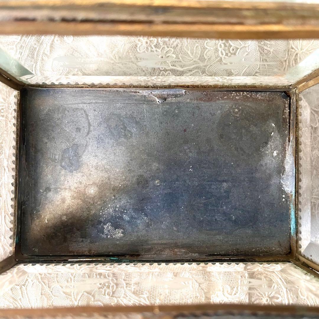 ローズ柄ベベルガラスジュエリーボックス アクセサリーケース フランス