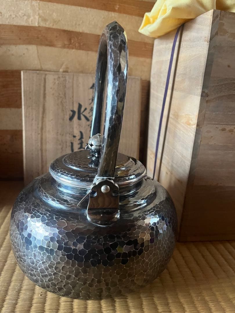 松栄堂 純銀製 水注 銀瓶 湯沸 やかん 重量1805g