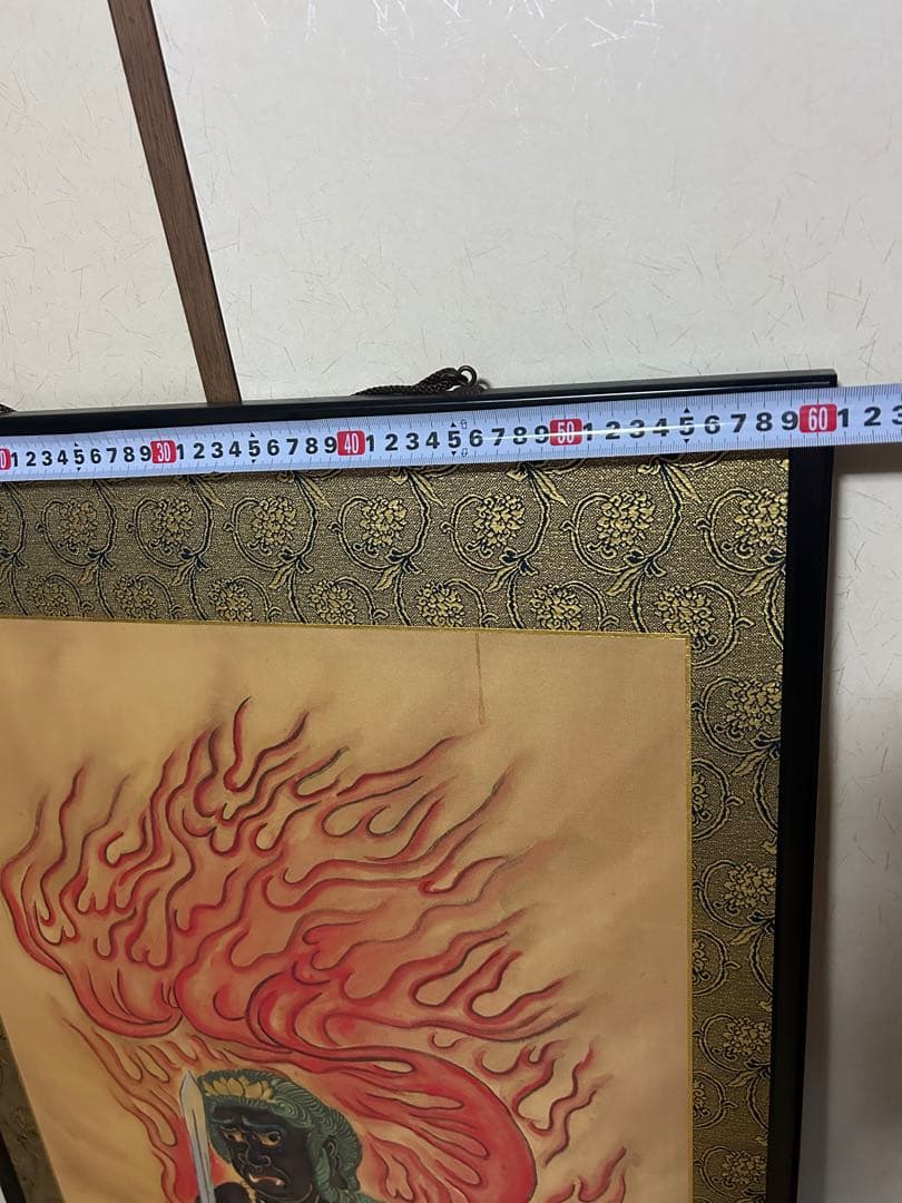 希少品・額装付 不動明王 仏画 アンティーク 130cm×60cm 開運・魔除け