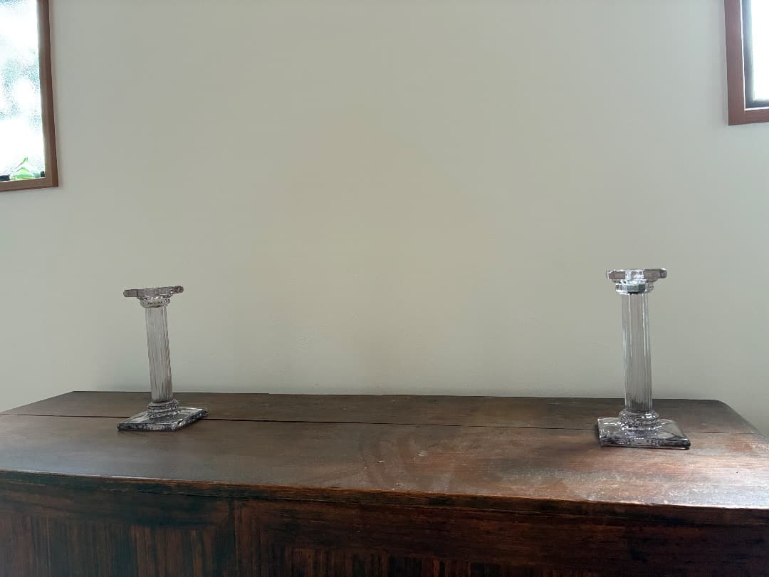 英国アンティーク ガラス燭台ペア キャンドルスタンド