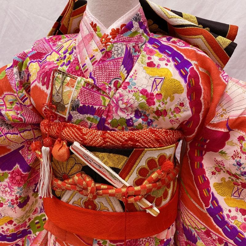 506ag15小物類、506ag15◎七歳 女児 アンティーク着物&丸帯&長襦袢