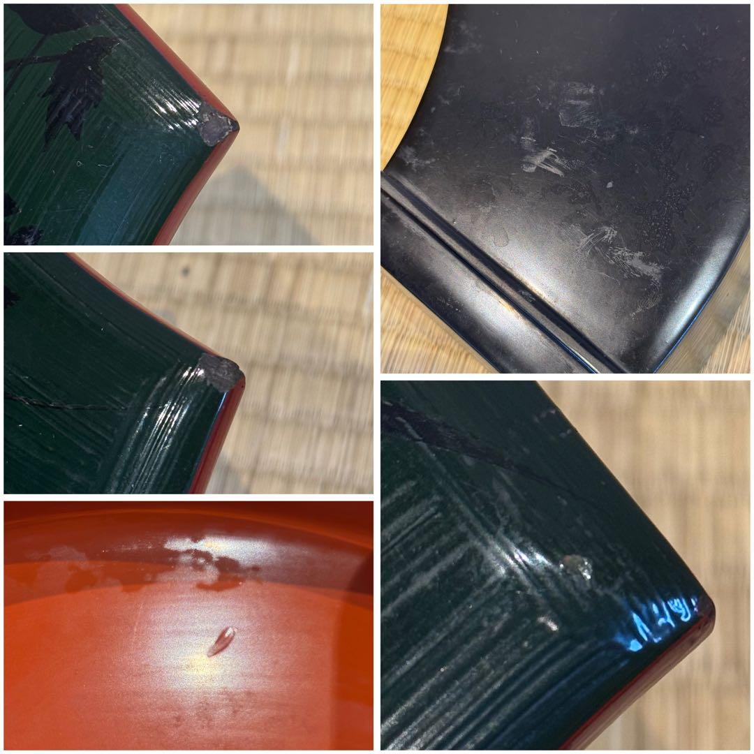 輪島塗 大崎 作 絵変草花蒔絵 青塗扇面形蓋物 10客「福扇」 / 大崎庄右衛門