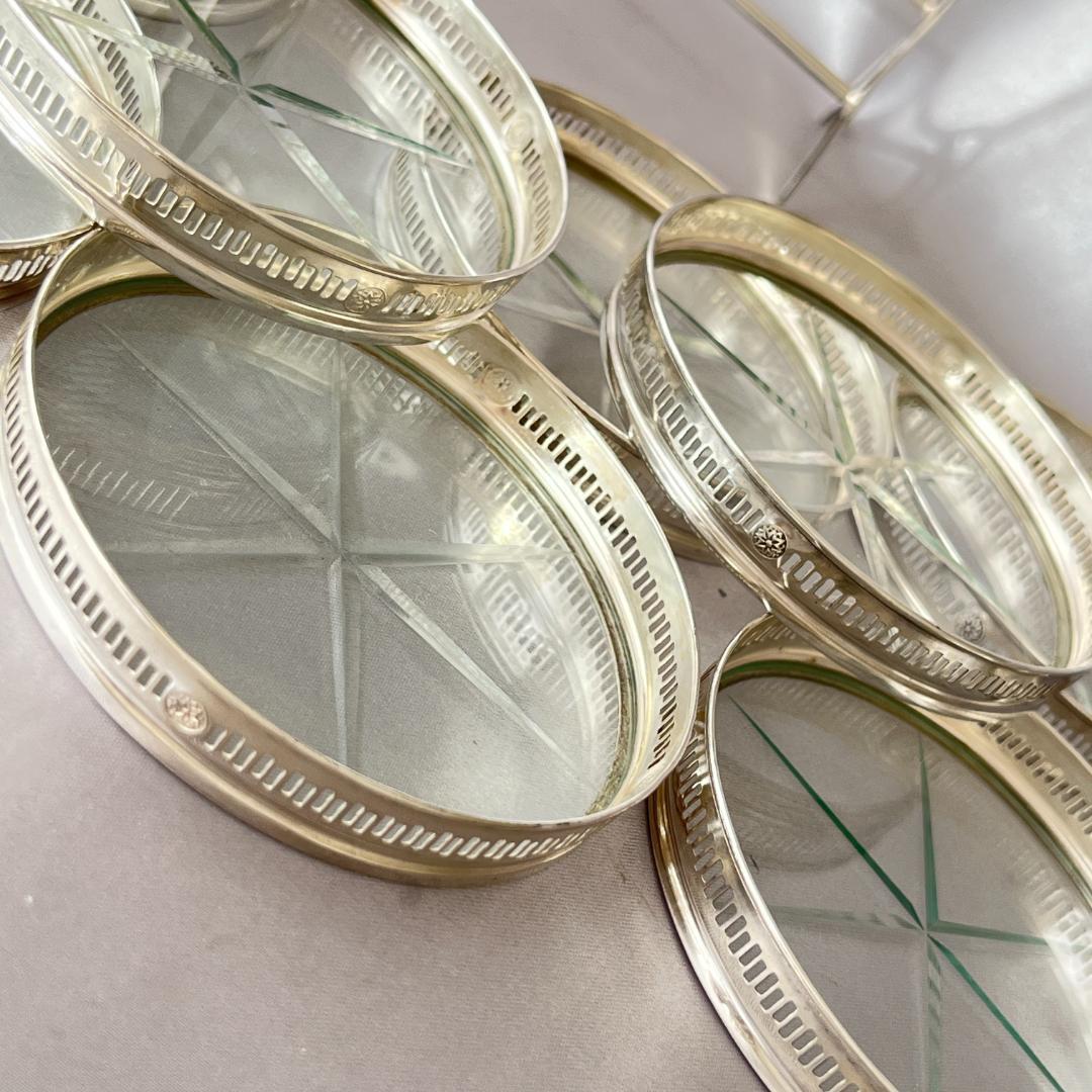 Webster】【純銀/ガラス】透かしのコースター スターリングシルバー