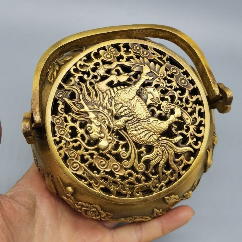 銅器 麒麟暖手炉 花鳥香薫炉 香道具 装飾品 工芸品 置物 銅