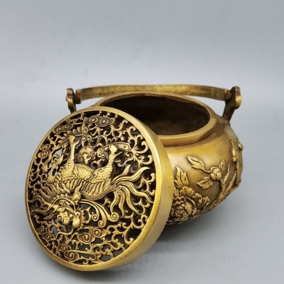 銅器 麒麟暖手炉 花鳥香薫炉 香道具 装飾品 工芸品 置物 銅
