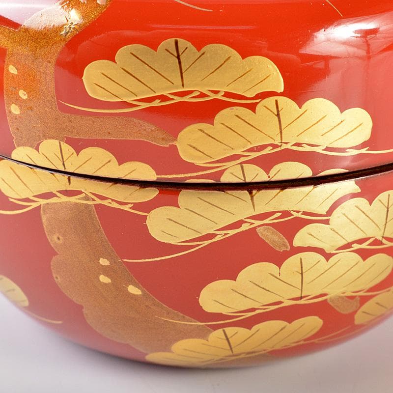 茶道具 越前塗 宮田宗景作 朱塗 松蒔絵 棗 共箱 V 5753