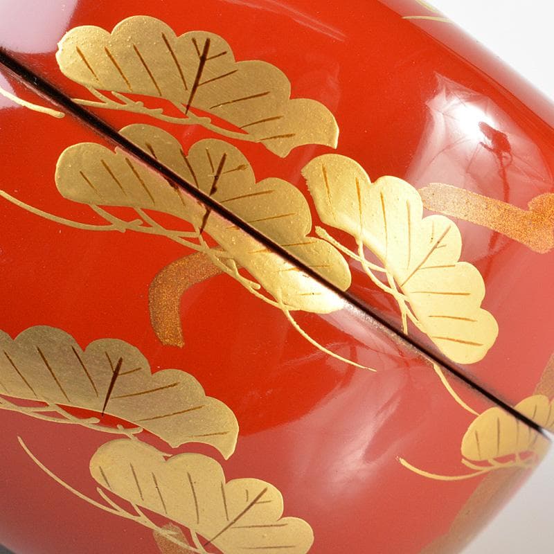 茶道具 越前塗 宮田宗景作 朱塗 松蒔絵 棗 共箱 V 5753