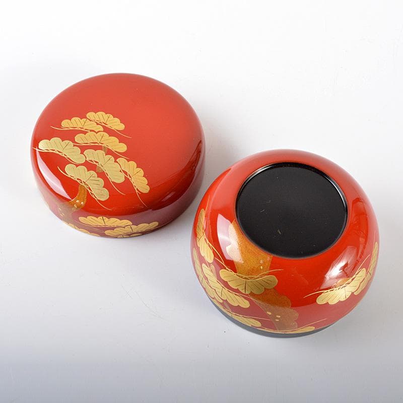 茶道具 越前塗 宮田宗景作 朱塗 松蒔絵 棗 共箱 V 5753