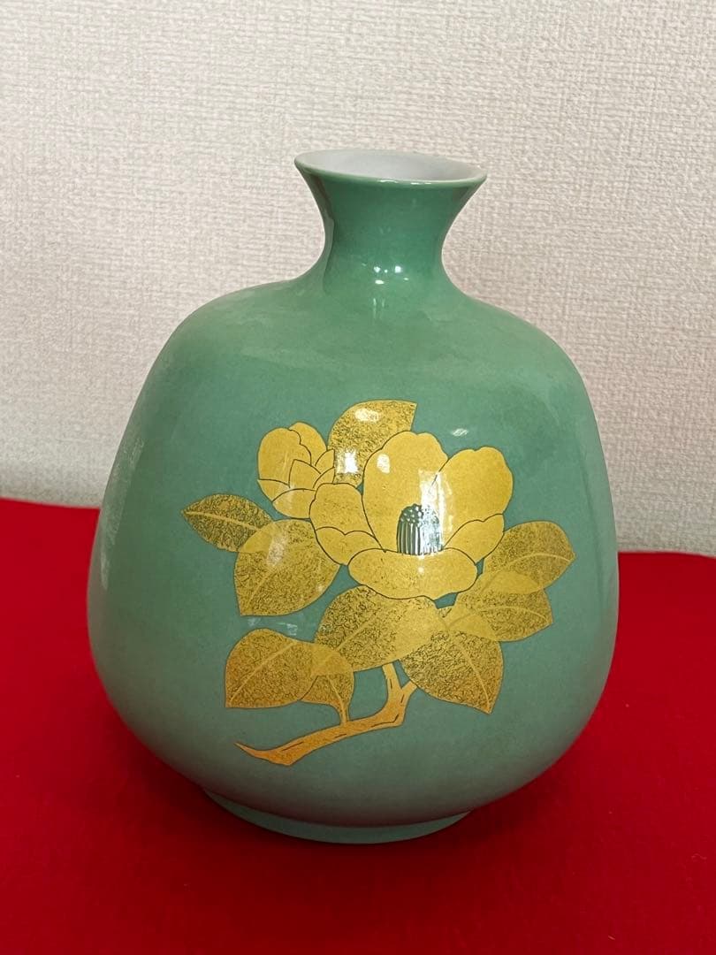 【年末特価】 人間国宝 吉田美統 釉裏金彩 椿文 花生 Y29 共箱 共布 真作