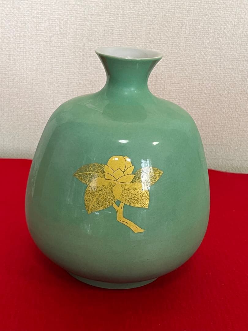 【年末特価】 人間国宝 吉田美統 釉裏金彩 椿文 花生 Y29 共箱 共布 真作