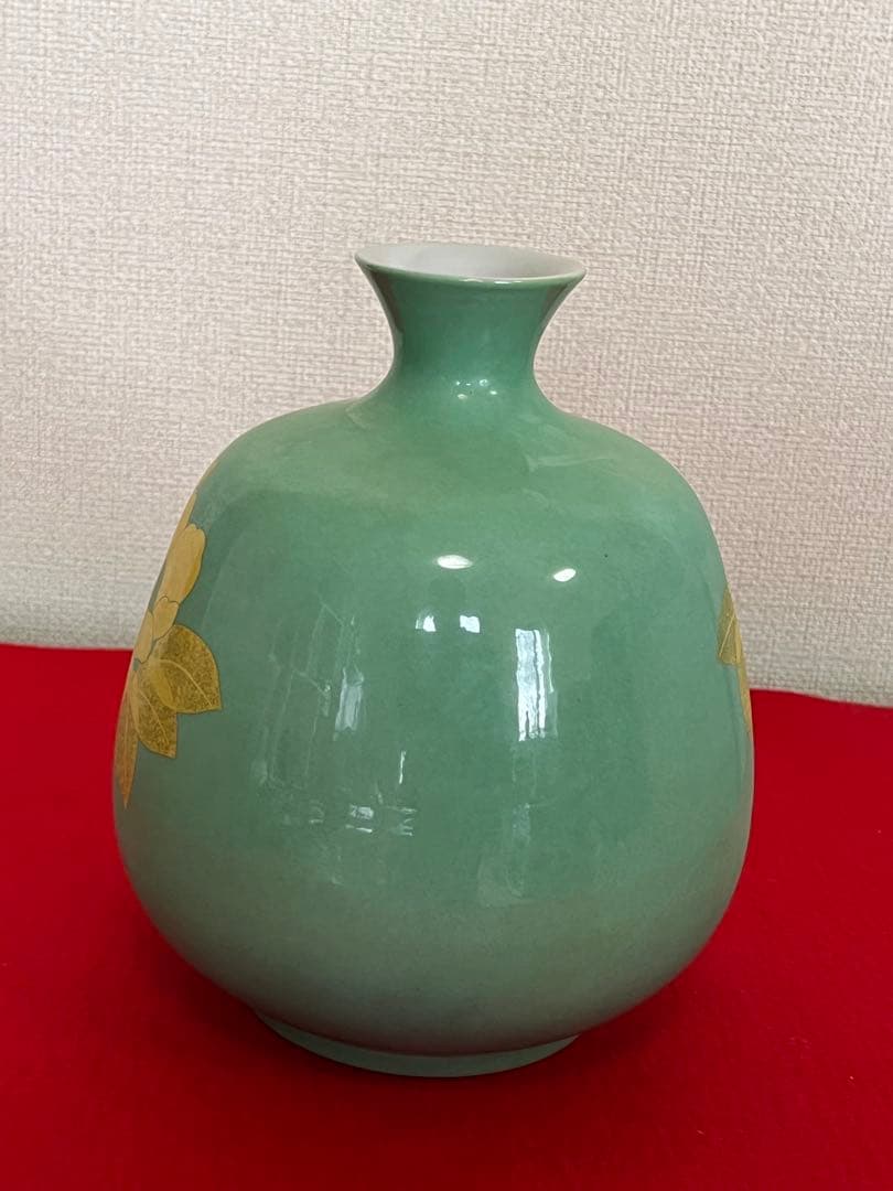 【年末特価】 人間国宝 吉田美統 釉裏金彩 椿文 花生 Y29 共箱 共布 真作