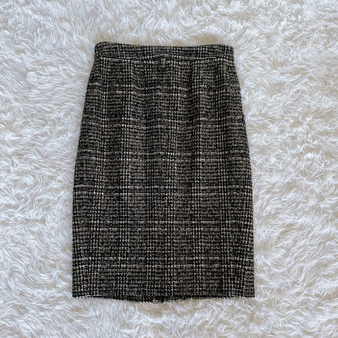 希少✨美品【エルメス】カシミヤウールツイードラップスカート シルク ブラウン34