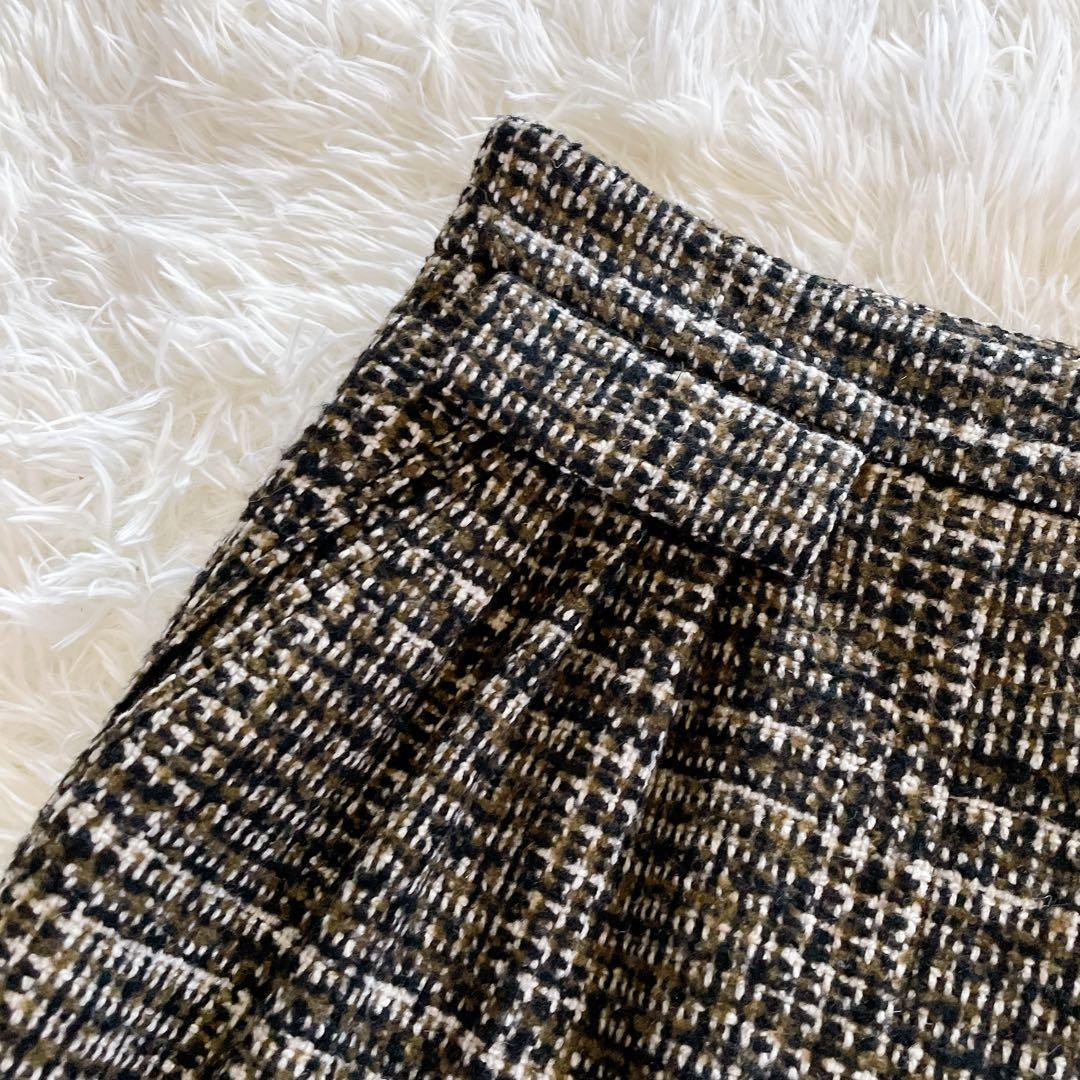 希少✨美品【エルメス】カシミヤウールツイードラップスカート シルク ブラウン34