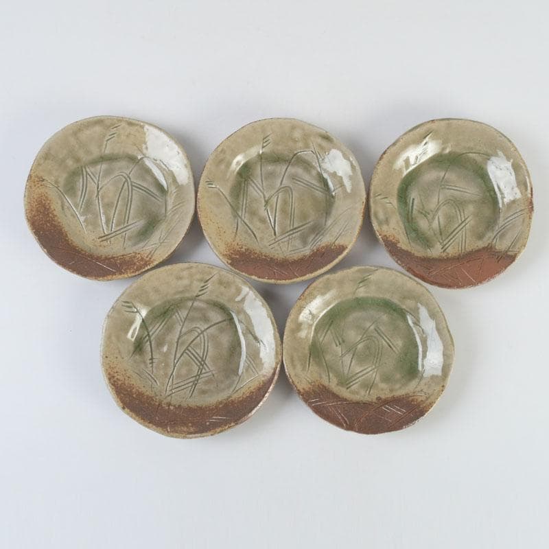 和食器 茶懐石 幸兵衛窯 灰釉 銘々皿 五客 共箱 N 9396