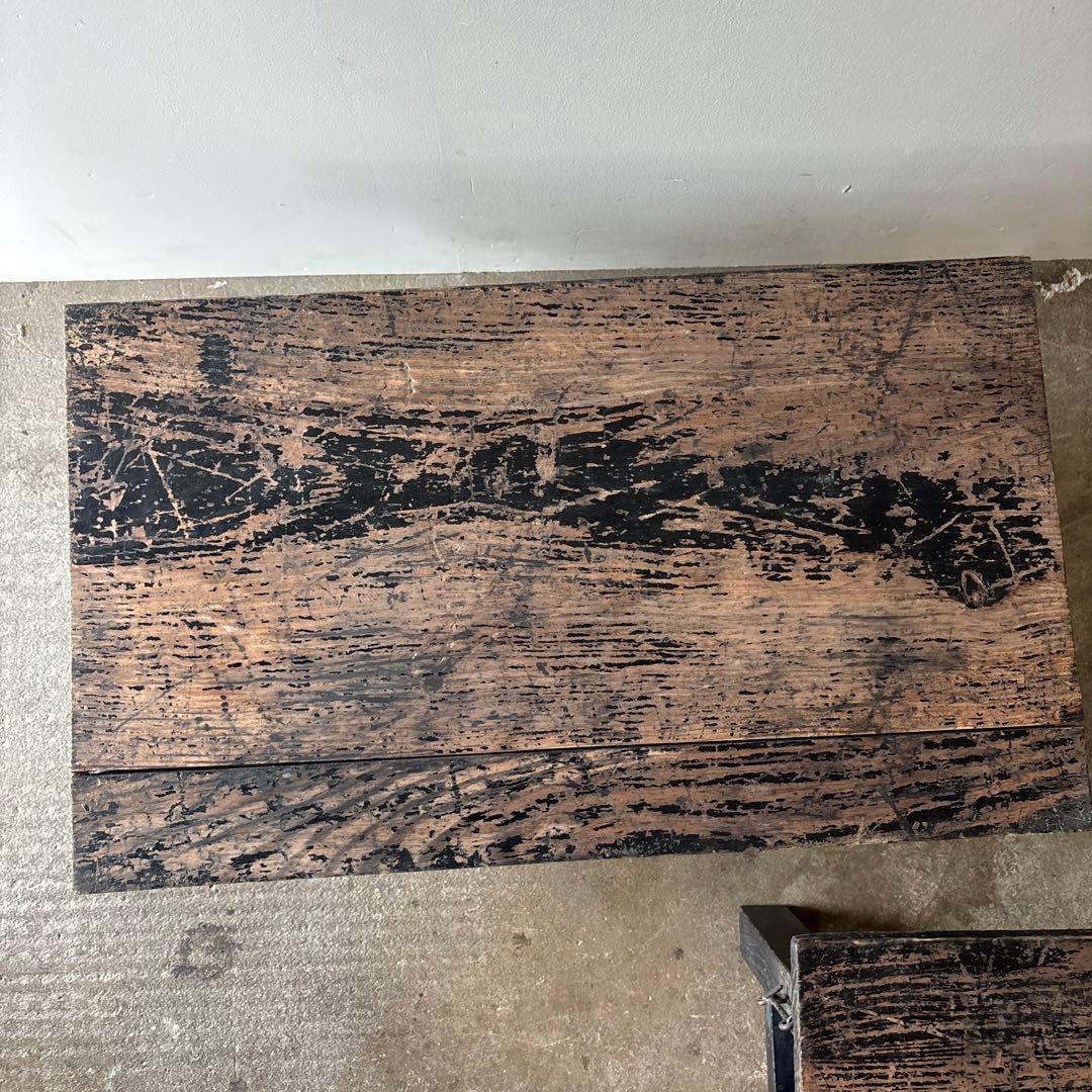 古い習字教室の机二台セット 折りたたみ式ちゃぶ台 文机 ディスプレイ