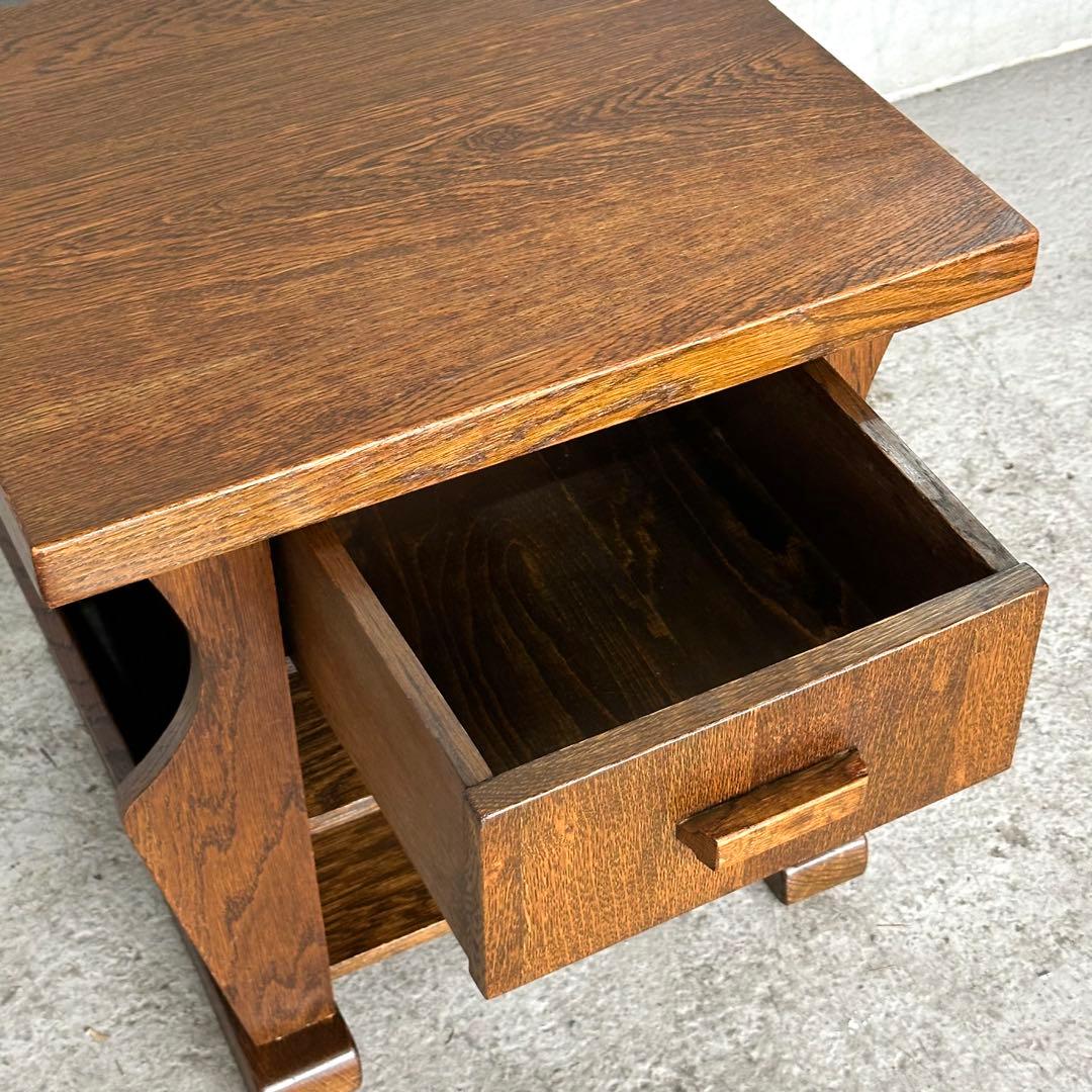 ✦オランダ家具✦オーク材サイドテーブル マガジンラック付 コ