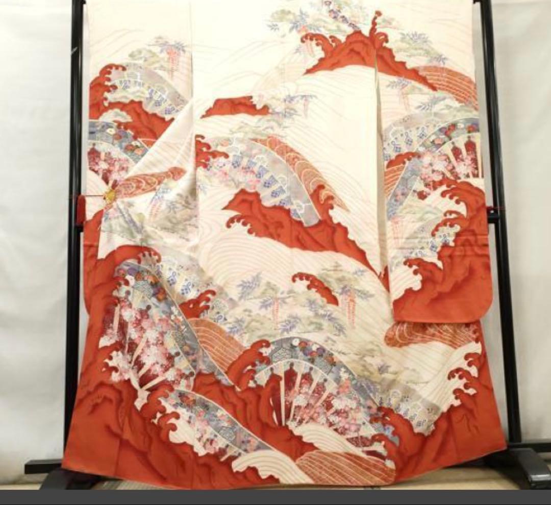 振袖 フルセット6点サイズM〜L駒刺繍 片輪車吉祥花