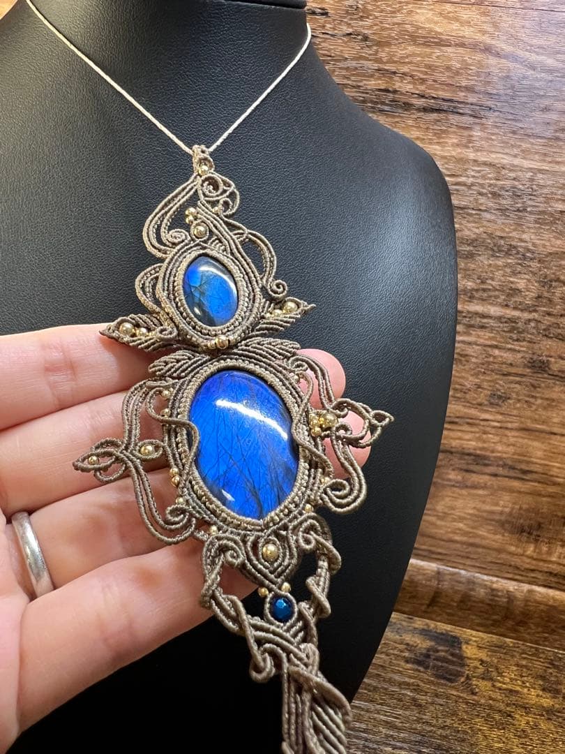 handmade_Luna】マクラメ×ラブラドライト ネックレス