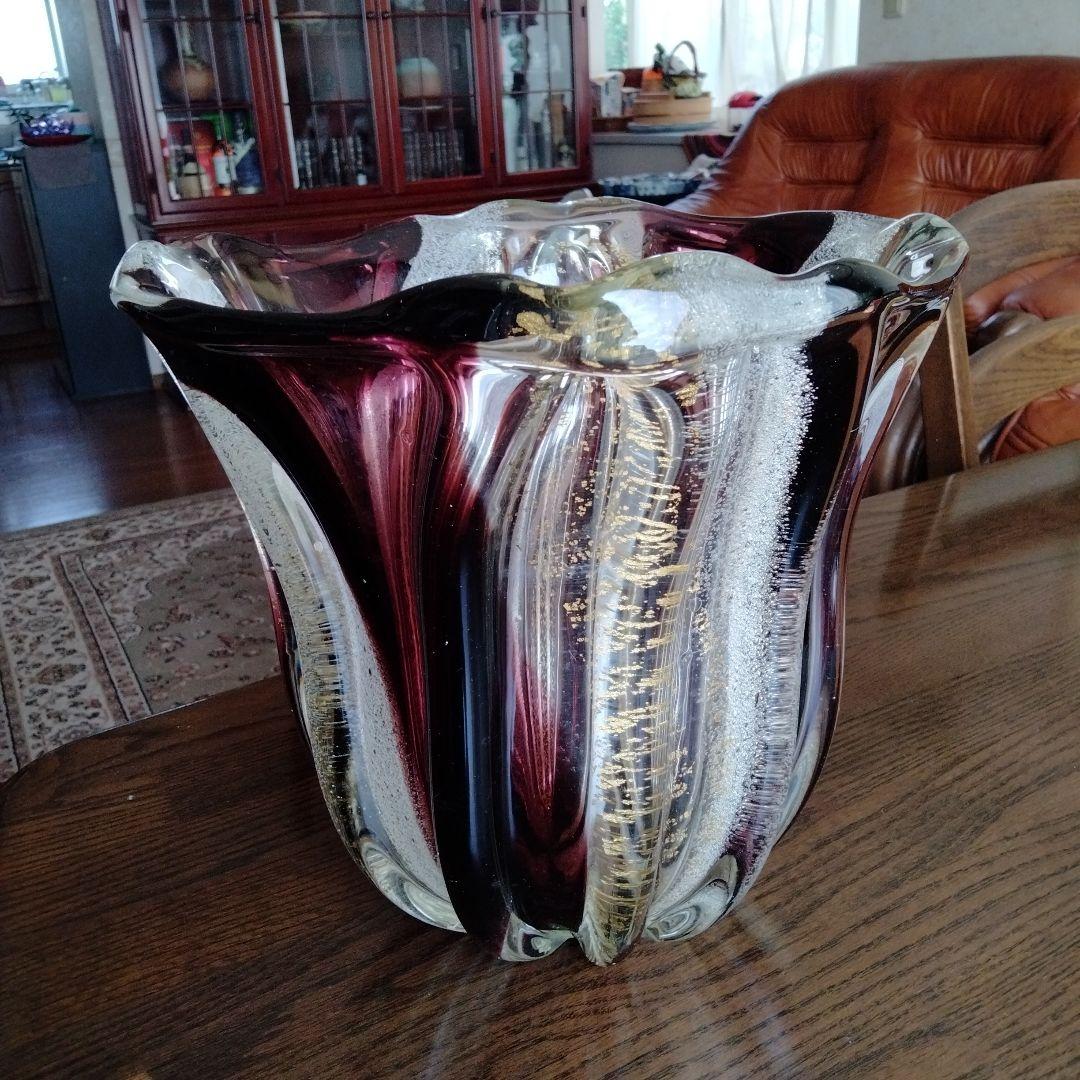 高級芸術名作日本製ガラス大花瓶美しい硝子細工大き目サイズ硝子芸術品