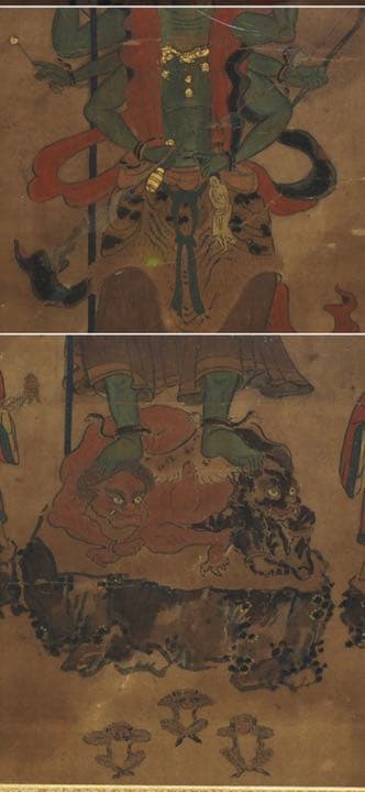 送料無料 江戸以前古い仏画 青面金剛