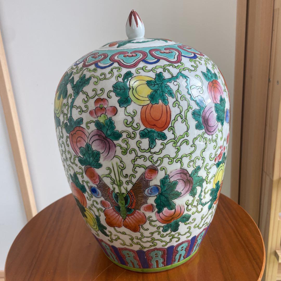 中国，花瓶 ，景德镇，時代物，粉彩 ，大壷 ，大花瓶 ，大甕 ，蓋付き