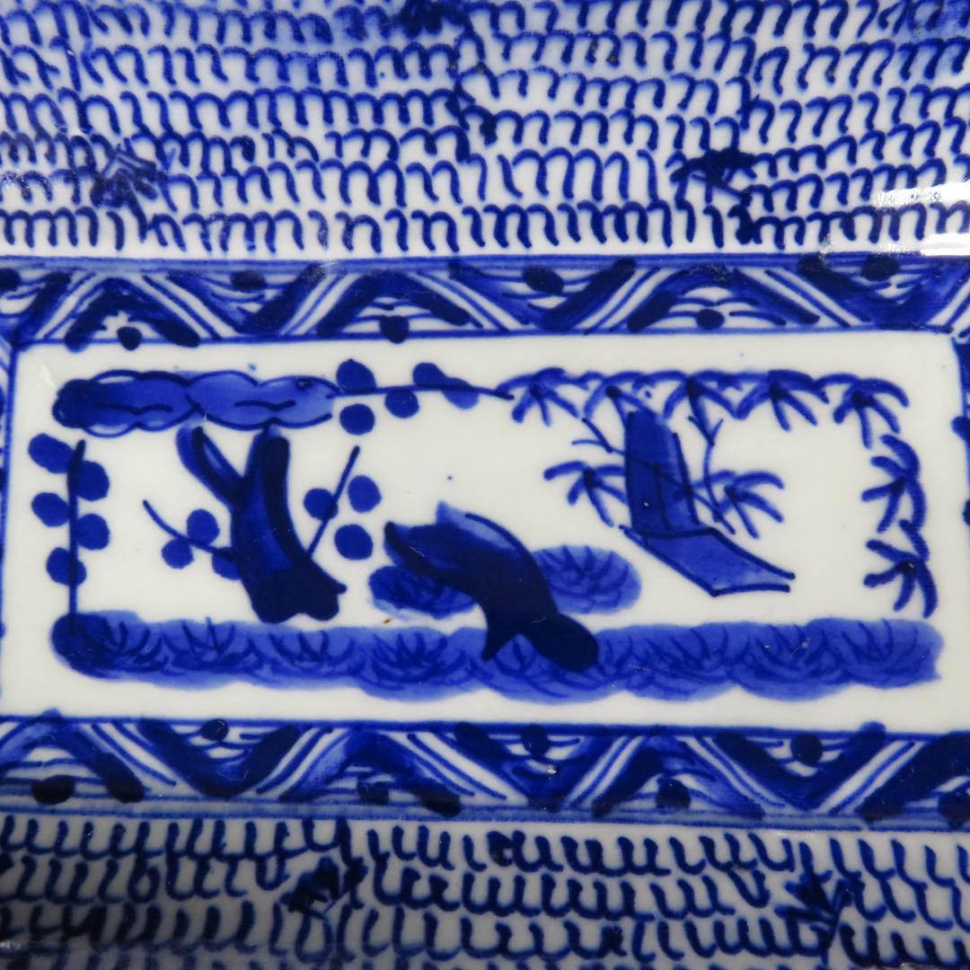 角皿 5枚 染付 古伊万里 明治 江戸 微塵唐草 松竹梅 歪み