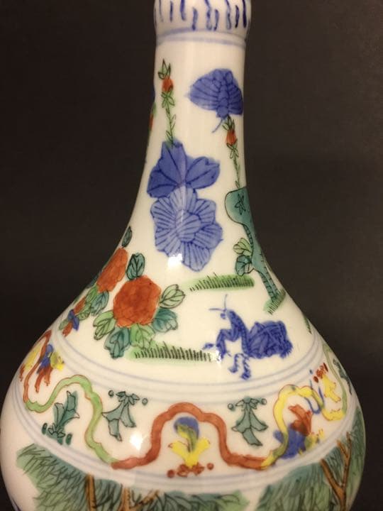 花瓶 青花五彩長頸瓶  20世紀中期中國景德鎮傑作